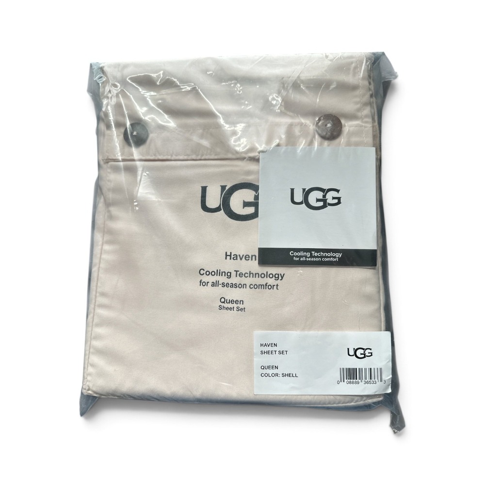 UGG Haven Queen Cooling Sheet Set Blush Pink Beige Shell 4 Piece NWT